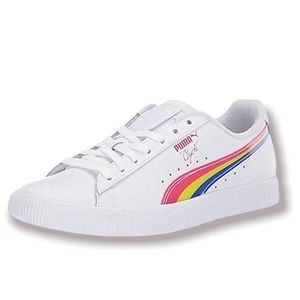 Puma Clyde 90’s Low Top White Sneakers Rainbow Trainers Tennis Shoes